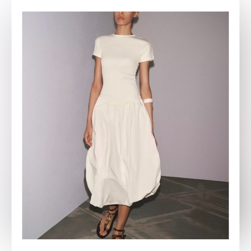 Zara Ribbed Cream Short Sleeve Top